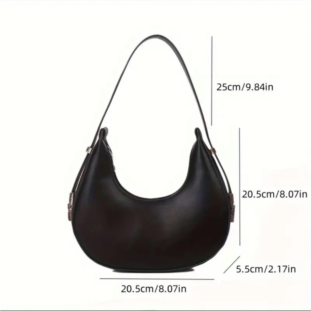Black Crescent Moon Shoulder Bag | Faux Leather | Silver Hardware | NWT - Picture 3 of 9